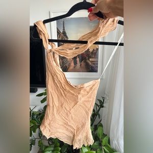 *VINTAGE* MAX STUDIO nude silk crepe one shoulder top w/ crossbody detail